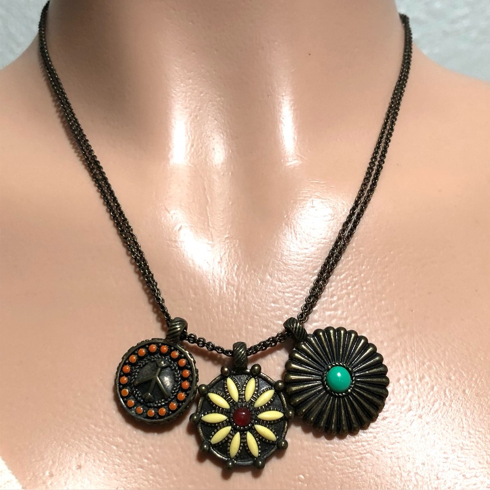 Lucky Brand Multi-Pendant Necklace with Turquoise and Yellow Accents